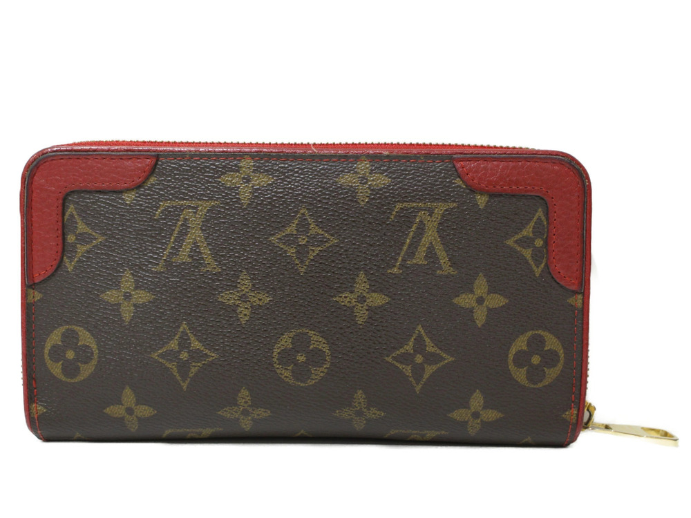Louis Vuitton Wallet Zippy Red Retiro Monogram Long Brown Red Brown